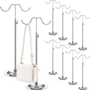 Weysat 10 Pcs Purse Stands for Display Double Hook Handbag Display Stand Adjustable Purse Holder Metal Bag Hanger Bulk for Jewelry Handbags Wig Hat Christmas Wreath Closet Tabletop Boutique (Silver)