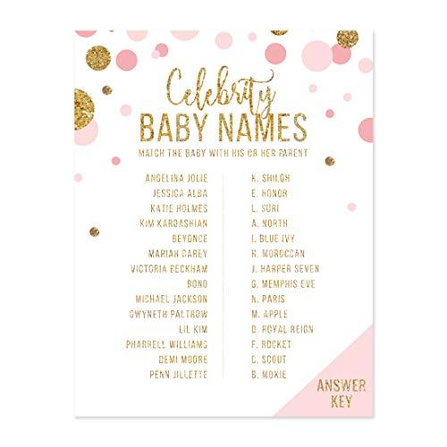 Andaz Press Blush Pink Gold Glitter Girl Baby Shower Party Collection, Games, Activities, Decorations, Celebrity Name Game Cards, 20-Pack 2 Pack