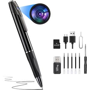 64G 1080P HD Portable Body Camera for Home Security, Rechargeable Pen Camera with Take Photos, Loop Recording, Long Battery, Small Nanny Cam Ideal for Outdoor, Indoor, Meeting, Lecture, Easy to Use