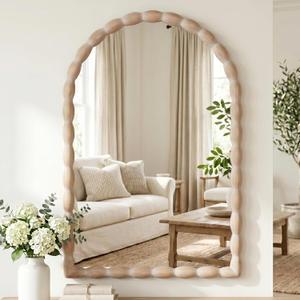 36"x24" Arched Solid Wood Farmhouse Decorative Wall Mirror