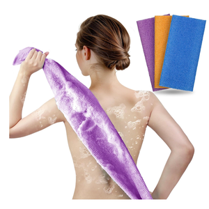 ARCH&M 3 Pack Exfoliating Towel for Body, 35Inch Korean & Japanese Style Washcloth for Shower, Deep Clean & Smooth Skin, Nylon Back Scrubber, More Hygienic Than Loofah (Orange Purple NavyBlue)