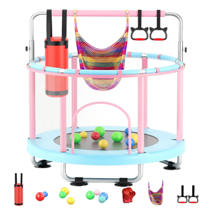 55" Toddler Mini Trampoline for Kids, Indoor Outdoor Toys with Swing, 440lbs Baby Kids Trampoline, Gymnastics Bar, Birthday Gifts for Boy Girl Age 1-8