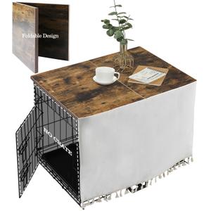 VIE DE AMAN Dog Crate Topper Wood with Tassel Curtain for 48 inch Crate