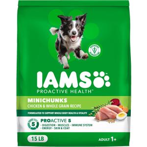 IAMS Proactive Health Minichunks Premium Dry Dog Food, Adult Dog Food Dry Recipe, 15 lb. Bag (EXP 07/10/27)