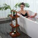 Utoplike Teak Shower Caddy Shelf, Standing Shower Organizer for Bathroom Corner, Wooden Freestanding Racks Storage for Inside Shower, Bath, Office, Stand Up 3 Tier Kitchen Desktop Organization