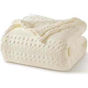 PHF 100% Cotton Waffle Weave Blanket King Size for Bed, Soft Lightweight & Breathable for Spring and Summer, All-Season Comfort, Luxury Aesthetic Blanket for Home Decor, 108"x90", Cannoli Cream
