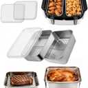 6-Piece Air Fryer Accessories Set, Stainless Steel Air Fryer Rack With Lids, 2 Depths (5cm & 8cm), Compatible with Ninja, Cosori, Philips, Fits 8-10QT Rectangle Dual Basket Air Fryers, BPA Free