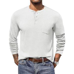 COOFANDY Men Henley Shirt Long Sleeve Casual Basic Tee Fall Fitted Cotton Soild T Shirt White, S