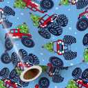 RUSPEPA Monster Truck Christmas Wrapping Paper Roll, Mini Roll, Red Truck with Christmas Tree and Snowflake, Blue Gift Wrap for Kids, Boys, Friends, Family, Xmas Holiday Gifts, 17 Inches x 16.4 Feet