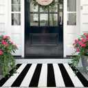 IOHOUZE Black White Striped Rug -27.5" X 43" Front Door Mats Outdoor, Washable Rug for Front Porch Decor, Spring Summer Welcome Mats Outdoor Indoor, Doormat for Farmhouse/Entryway/Home Entrance