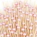 200 PCS Pink Cocktail Toothpicks for Appetizers, Natural Bamboo Coctail Skewers Sticks, Pearl Decorative Cocktail Tooth Picks for Drinks, Fruit, Charcuterie, Wedding Food Party Fancy 4.7 Inch Long