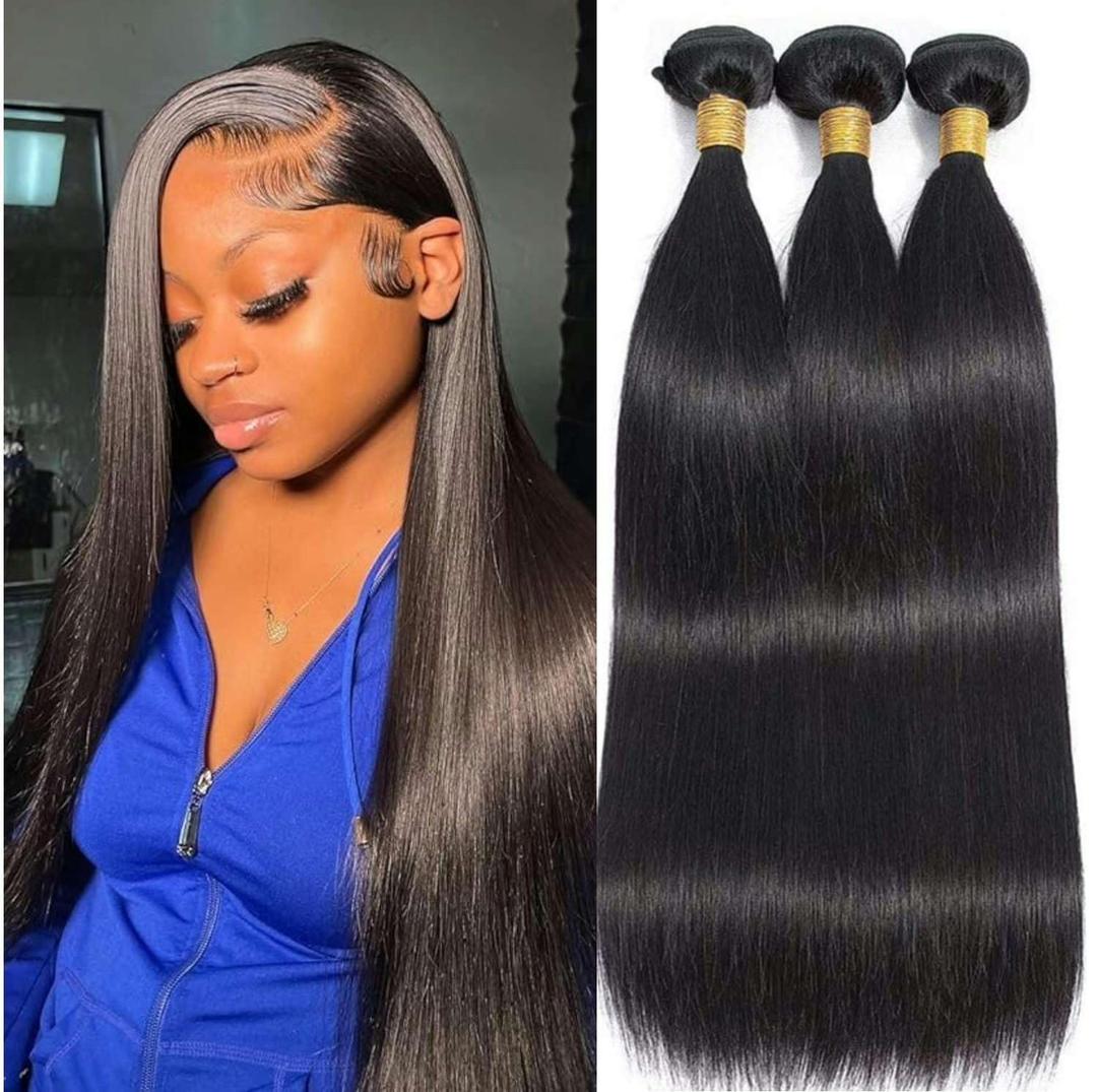 Human Hair Bundles 12 12 12 Inch Natural Color Straight Wave Bundles Human Hair Unprocessed 12A Soft Sewn In Hair with Double Weft for Black Women