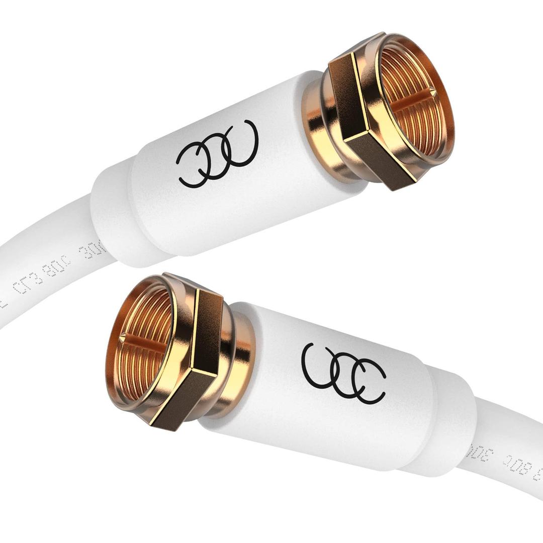 10FT RG6 Coaxial Cable Connectors Set - High-Speed Internet, Broadband and Digital TV Aerial, Satellite Sky Cable Extension- Weather-Sealed Double Rubber O-Ring and Compression Connectors White
