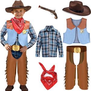 G.C 6 PCS Boys Cowboy Costume Kids Dress Up Outfits Toddler Cowboy Hat Vest Halloween Cosplay Role Play Party Birthday Gifts (1103-4 Years)