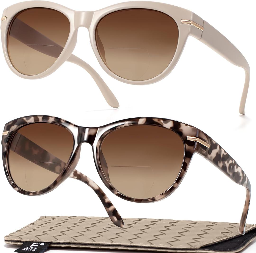 EASY READ 2 Pack Bifocal Reading Sunglasses for Women,Trendy Sunglasses Readers UV400 Protection(Magnification 2.00,Beige/Tortoise
