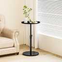 Metal End Table, Height Adjustable Side Tables Living Room, Small Side Table for Small Spaces Round Drink Table TV Tray Table for Living Room, Bedroom, Balcony, Office, Indoor & Outdoor, Black
