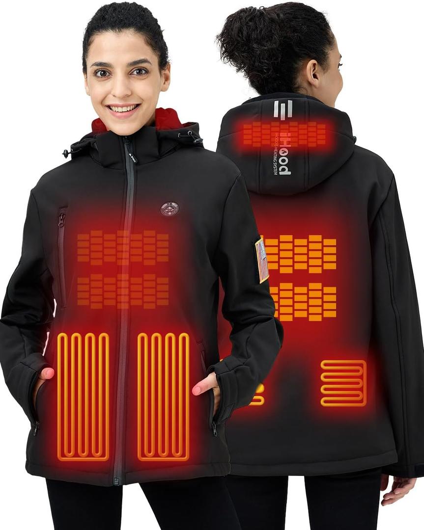 IHood Women's Heated Jacket with Battery Pack Waterproof Winter Outdoor heated Jacket for Women Heating Jacket coat (Medium, Black)