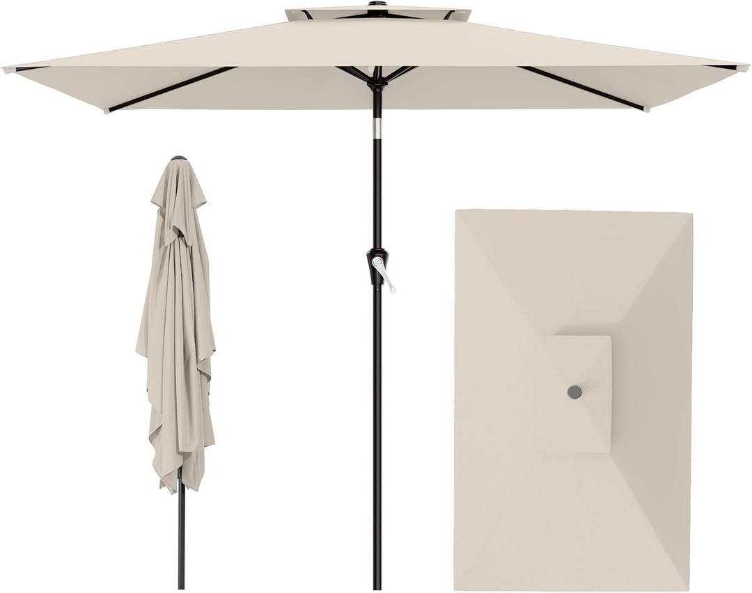 AreShark 6.5'x10' 2 Tiers Rectangular Patio Umbrella - Outdoor Umbrella Waterproof UV Protection, Market Table Umbrella w/Push Button Tilt for Pool, Lawn, Balcony(Ivory)