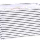Hinwo 70L Extra Large Storage Bins, Closet Organizers and Storage, Foldable Clothes Storage Baskets with Handles, Containers for Clothing, Blanket, Comforters, Toys, Bedding (Gray Stripe) (22" / 70L / 1-Pack)