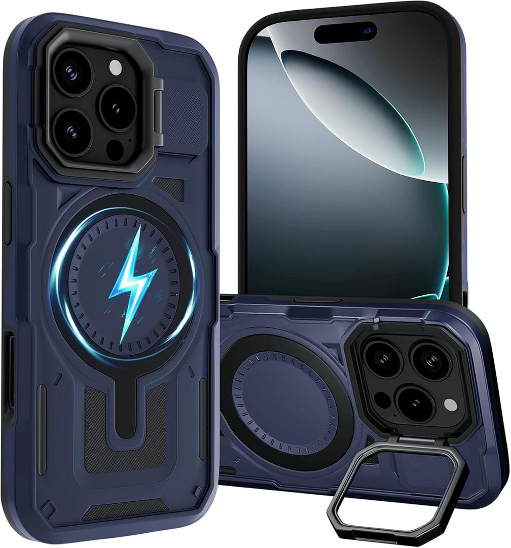 for iPhone 16 Pro Case Compatible with MagSafe, Built-in Camera Ring Stand, 23 FT Military-Grade Drop Protection Magnetic Cover for iPhone 16 Pro 6.3'', Blue