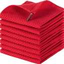 joybest Cotton Kitchen Dish Cloths, 8-Pack Waffle Weave Ultra Soft Absorbent Dish Towels Washcloths Quick Drying Dish Rags, 12x12 Inches, Red