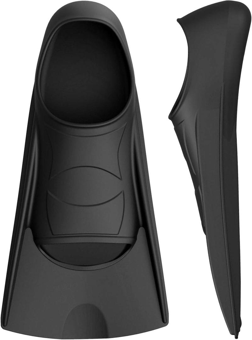 Gintenco Swim Fins, Kids Swim Training Fins for Lap Swimming, Travel Size Flippers with Mesh Bag, Silicone Swimming Fins for Kids Teens Adults Women Men (L(US Men 6-7.5/ US Women 7-8.5), Black)