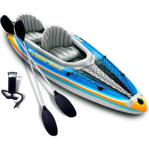 Sunlite Sports Inflatable Kayak 2 Person with Canopy, Portable Inflatable Boat with Shed & Aluminum Oars, Lightweight Tandem Kayak with Air Pump & Carry Bag for Lakes & Rivers, 400 LB