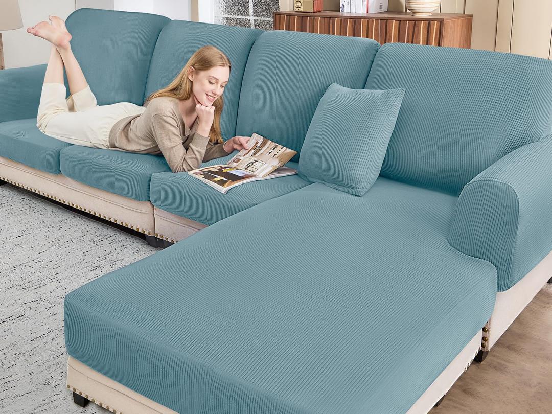 BT.WA Sectional Couch Covers for Sofa Cushion L Shaped Couch Cover Washable Soft Couch Cushion Covers Stretch Sofa Slipcovers(1-Piece for Loveseat or Sofa 2-Seater, Blue)