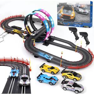 Slot Car Race Track Sets with 4 High-Speed Racing Car, 20ft Electric Race Car Track for Boys and Kids, Dual Racing Game Lap Counter Circular Overpass Track, Toys Gifts for Adults Boys Ages 6 7 8-12