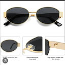 Retro Oval Sunglasses for Women Men - Trendy Gold Sun Glasses - Fashion Metal Frame Shades
