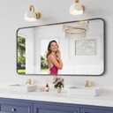 Koonmi Bathroom Mirror, 30X55 Inch Black Metal Framed Mirror for Bathroom, Tempered Glass, Anti-Rust, Rounded Rectangle Mirror for Restroom, Bedroom, Black