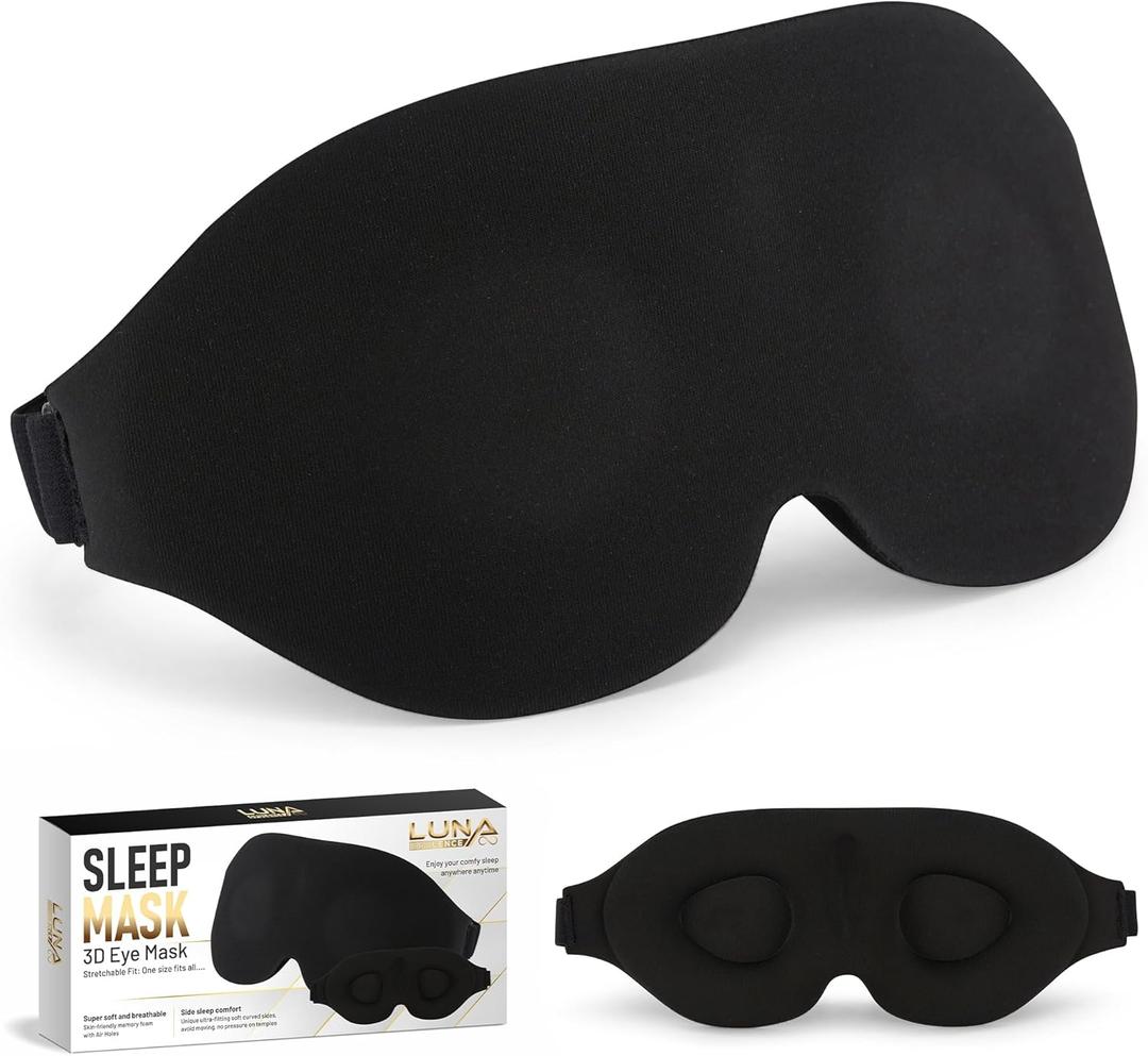3D Sleep Mask with Travel Storage Bag  Blackout Eye Mask for Sleeping, Side Sleepers & Travel  Soft Memory Foam, Adjustable Strap, Lightweight & Comfortable Fit