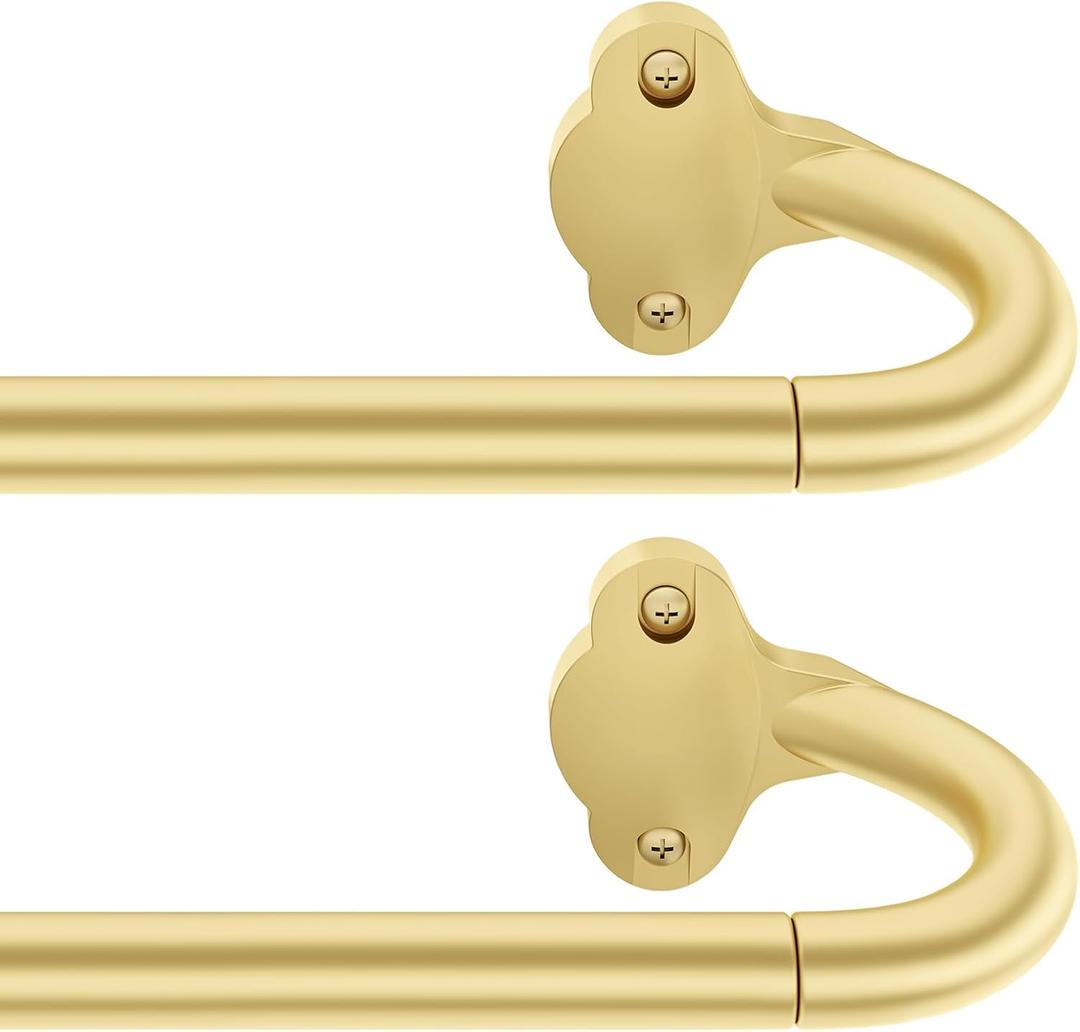 2 Pack Gold Curtain Rod, Wrap Around Curtain Rods for Windows 18 to 45 Inch, 5/8'' Adjustable Heavy Duty Blackout Drapery Rod, Decorative Modern Room Darkening Rods (Unique Design/All Matel)