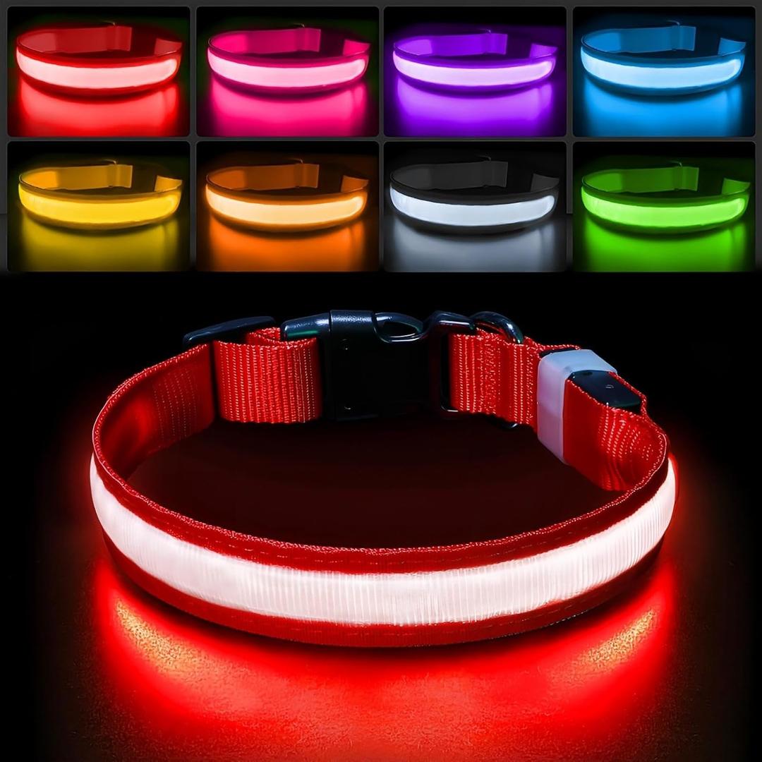 PcEoTllar Light up Dog Collar for Night Walking - LED Dog Collar Light Rechargeable Color Changing, Glow in the Dark Dog Collars Waterproof Glowing Dog Collars for Dogs, Red, L(19 inch-23.6 inch)