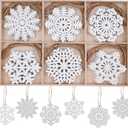 30Pcs Wooden Snowflake Ornaments, White Christmas Tree Hanging Decorations DIY Craft Wood Cutouts for Xmas, Rustic Unfinished Wood Snowflakes with Twine for Crafts and Holiday Decor