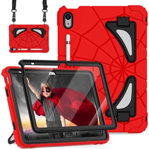Case for iPad 10th Generation Case for Kids 10.9 Inch 2022 10th Gen/iPad A16 11th Generation 11 Inch 2025 Cover with Pen Holder Screen Protector Strap Kids Boys Thickned Cornor, Red Black