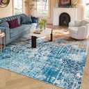 Abstract Washable 8x10 Rugs for Living Room,Large Orange 8 x 10 Area Rug for Bedroom Dining Room, Modern Boho Geometric Ultra Thin Floor Carpet for Kids Girls Nursery Apartment (Orange/Teal)