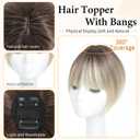 Hair Topper with Bangs Clip, 360 3D Cover Hair Toppers for Women with Thinning Hairs, 10 Inch Straight Clip in Bangs Hairs Piece for Women Daily Wear (RT6/27/613#-Ombre Light Brown to Blonde)