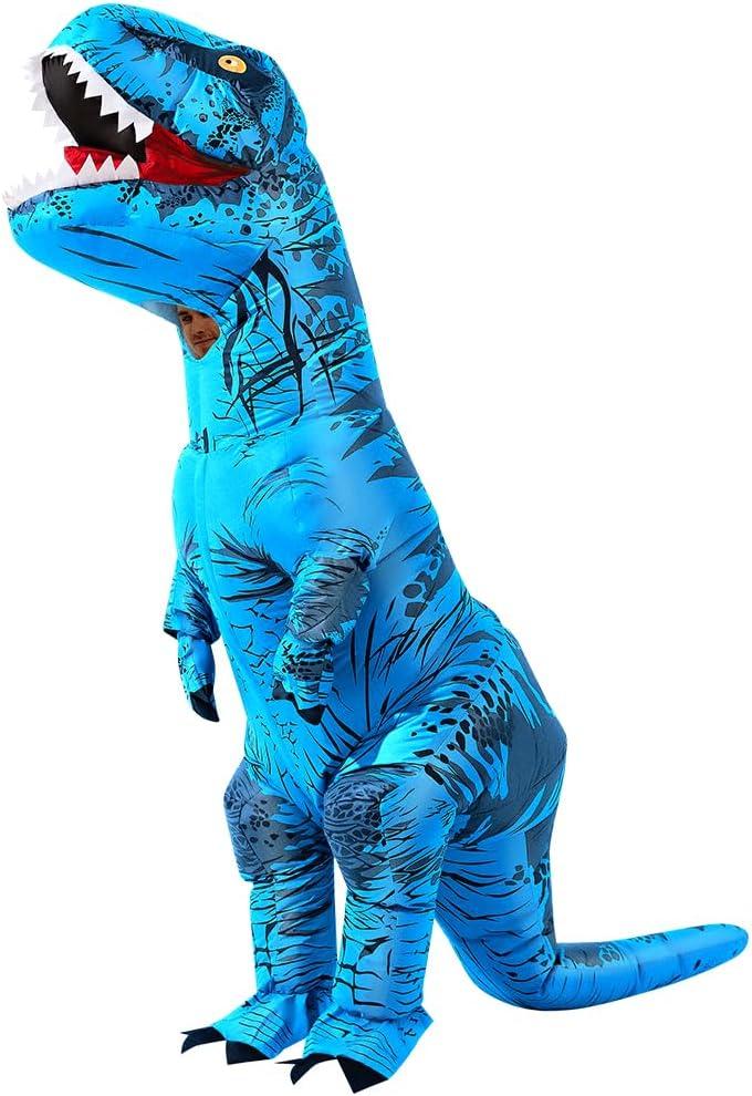 8 Colour Halloween Inflatable Dinosaur Costume Adult Fancy Dinosaur Suit Blow up Trex Costume (Blue, L)