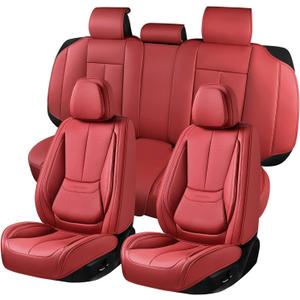 Car Seat Covers Full Set,Leather Waterproof Car Seat Cover,Airbag Compatible,Breathable Design,Suitable for Car,Truck,SUV (Burgundy) (5 Pack)