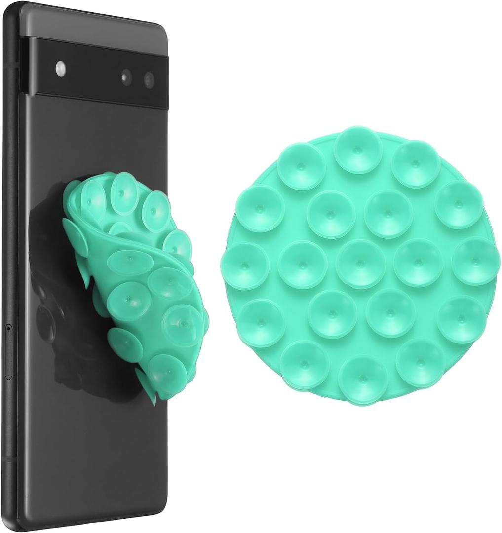 uxcell 2 Pack Double-Sided Suction Phone Case Mount, 2.76" Round Silicone Suction Phone Grip Hands-Free Removable Grip Holder for Cellphone Selfie and Video, Lake Green