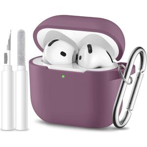 for Airpods 4th Generation Case Cover(2024),Soft Silicone Full Protective Case for AirPods 4 Case with Keychain & Cleaner Kit,Compatible with Apple Airpods 4 for Women,MenSmokepurple