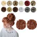 2 PCS Messy Bun Hair Piece Wavy Curly Hair Bun Scrunchies Extensions Synthetic Chignon Thick Updo Hairpieces for Women Girls(Copper Red)