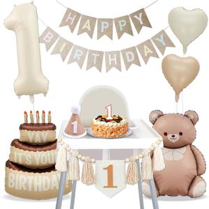 1st Birthday Decorations Boho 1st Birthday Highchair Banner for Baby Boy Girl First Birthdays Decoration Handmade Tassel Garland 1st Birthdays Balloons 40 Inch Giant 1 Balloon Bear Balloon Hat Banner