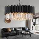 Modern 23.62" Black Crystal Chandelier 8-Lights 3 Tiers Round Chandeliers K9 Crystal Ceiling Pendant Light Fixtures for Living Room Dining Room Bedroom Foyer Entryway