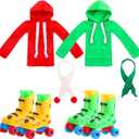 Meooeck 6 Pieces Christmas Doll Accessories Set Including 2 Holiday Clothes Outfit, and 4 Novelty Toy Accessories for Kid(Roller Skates)