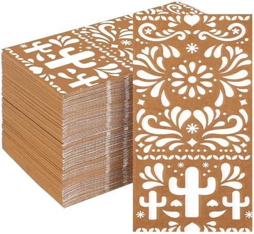 AmazingSpark 200 Pack Cielito Lindo Party Paper Napkins Talavera Platos De Barro Mexicanos Guest Towels Bulk 13 x 15.7 Inch for Mexican Wedding Birthday Bridal Baby Shower Fiesta Party Supplies