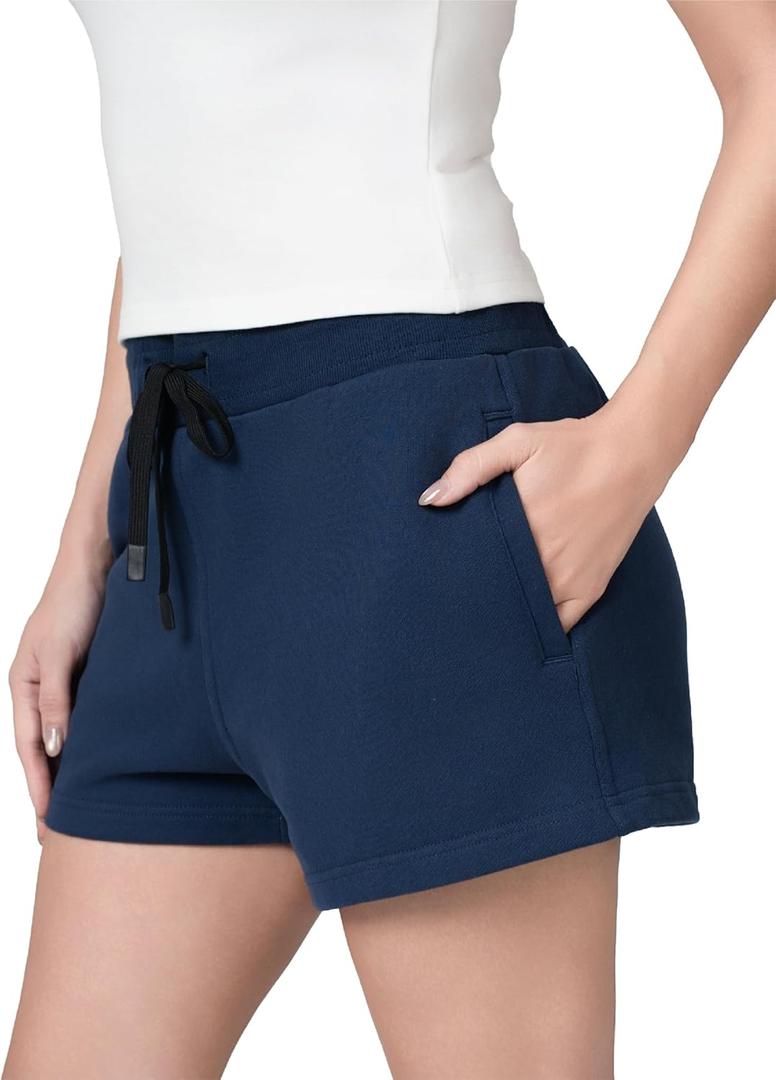 SPRUCE INT Summer SweatShorts for Women - Cotton Drawstring French Terry Comfy Casual Lounge Shorts Cute Shorts for Workout (Blue)