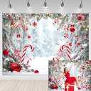 Mocsicka 7x5ft Christmas Candy Cane Backdrop Winter Xmas Eve Party Photography Background Decorations Christmas Forest Snow Scene Holiday Party Photo Prop Supplies