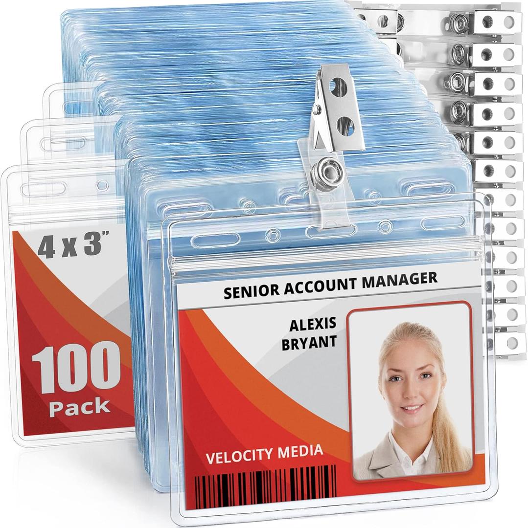 Mifflin-USA Horizontal Card Protector with Metal Clip and Vinyl Straps (Clear, 4x3 Inch, Pack of 100), Waterproof PVC ID Name Badge Holder with Clip Mifflin-USA Horizontal Card Protector with Metal Clip and Vinyl Straps (Clear, 4x3 Inch, Pack of 100), Waterproof PVC ID Name Badge Holder with Clip